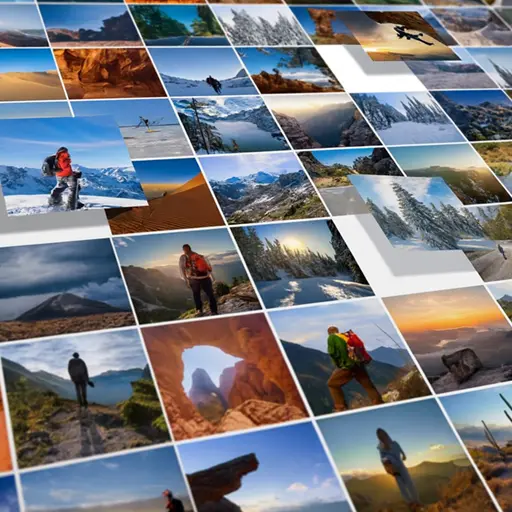 Illustration showing the steps to create a photo mosaic, demonstrating how small photos combine to form a larger image